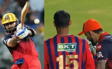 RCB vs Lucknow Super Giants: Virat Kohli के पैर छूते दिखे Naman Tiwari, जीत के बाद वायरल हुआ खास पल