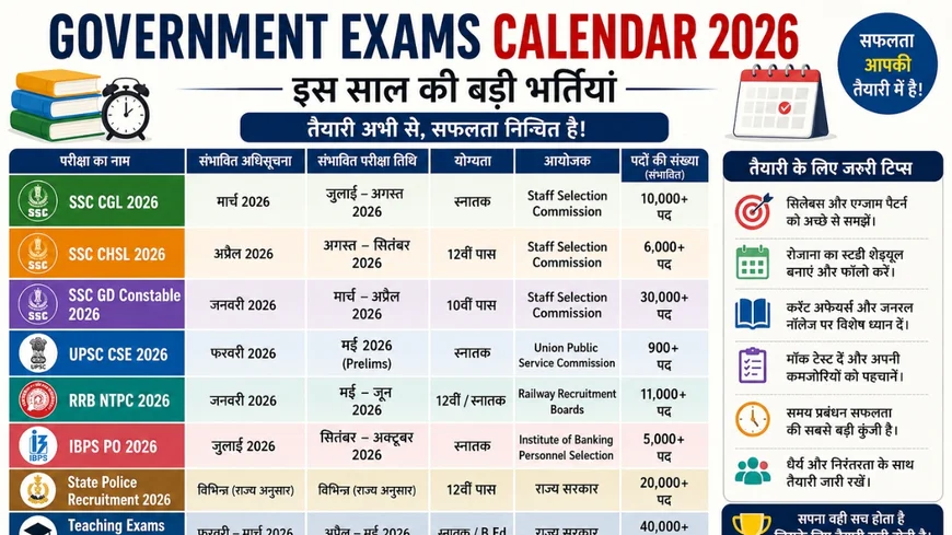 Government Exams Calendar 2026: इस साल की बड़ी भर्तियां और महत्वपूर्ण सरकारी परीक्षाओं की पूरी जानकारी